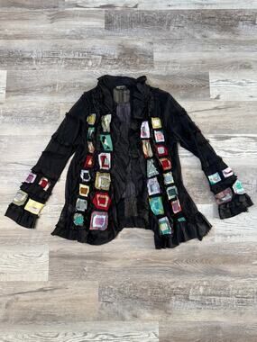Vintage Lee Andersen 95% Silk Patchwork Ruffle Jacket Art to Wear Lagenlook S
